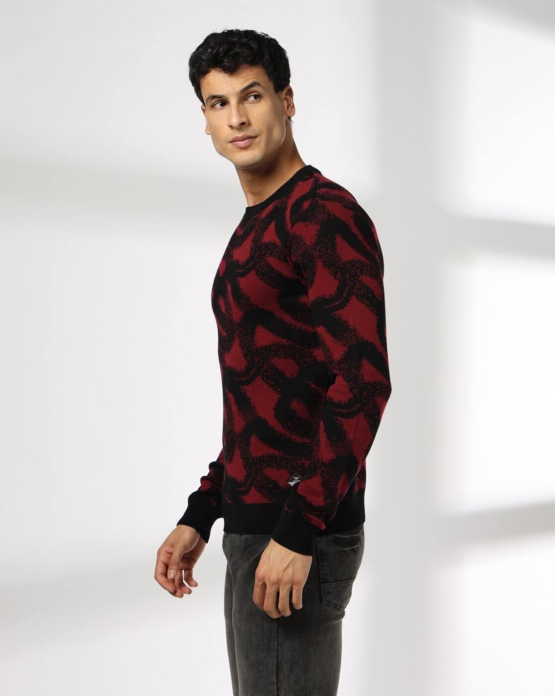 CREW NECK ABSTRACT JACQUARD F, MAROON, M