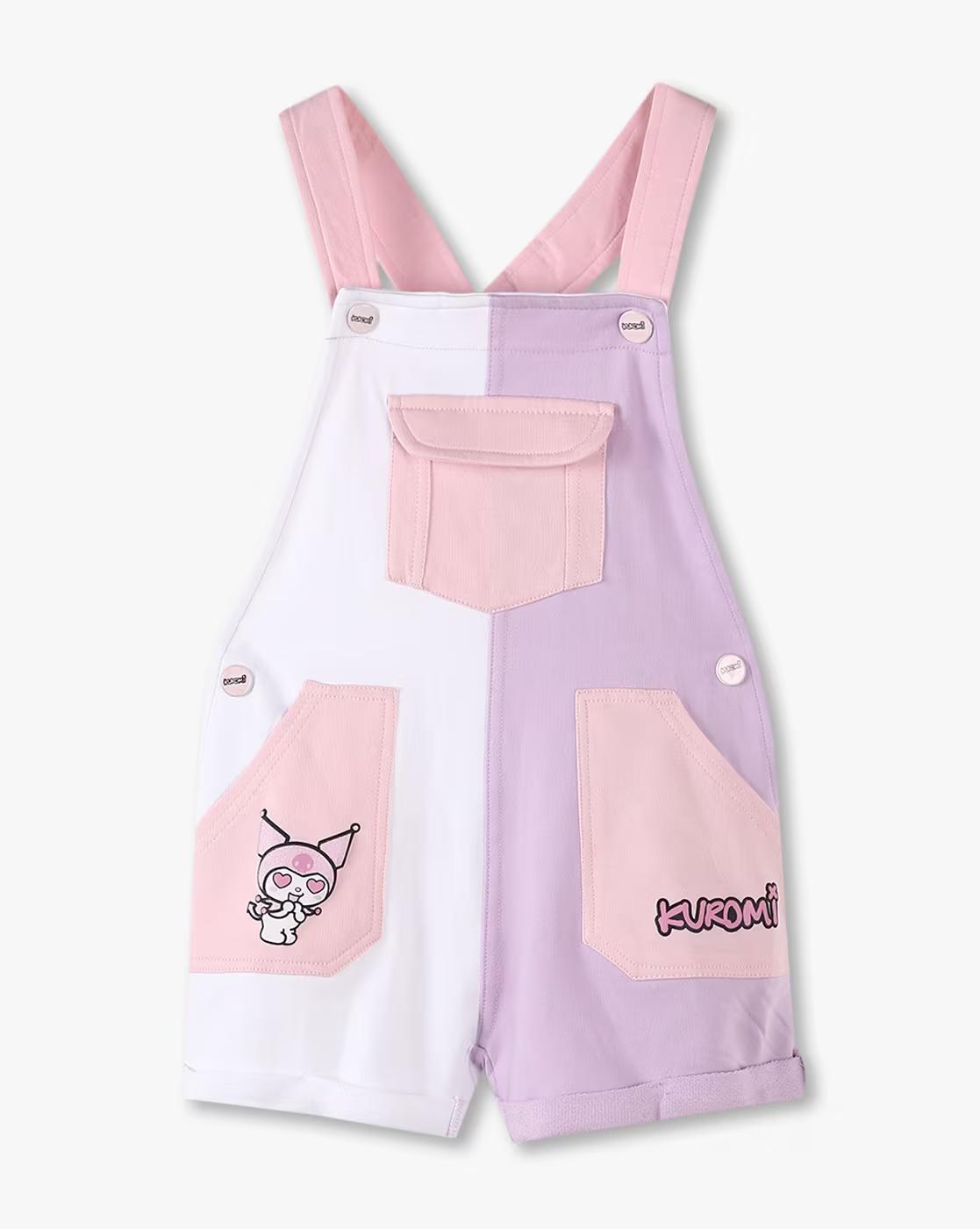 Girls Kuromi Print Regular Fit Dungaree with T-Shirt Set