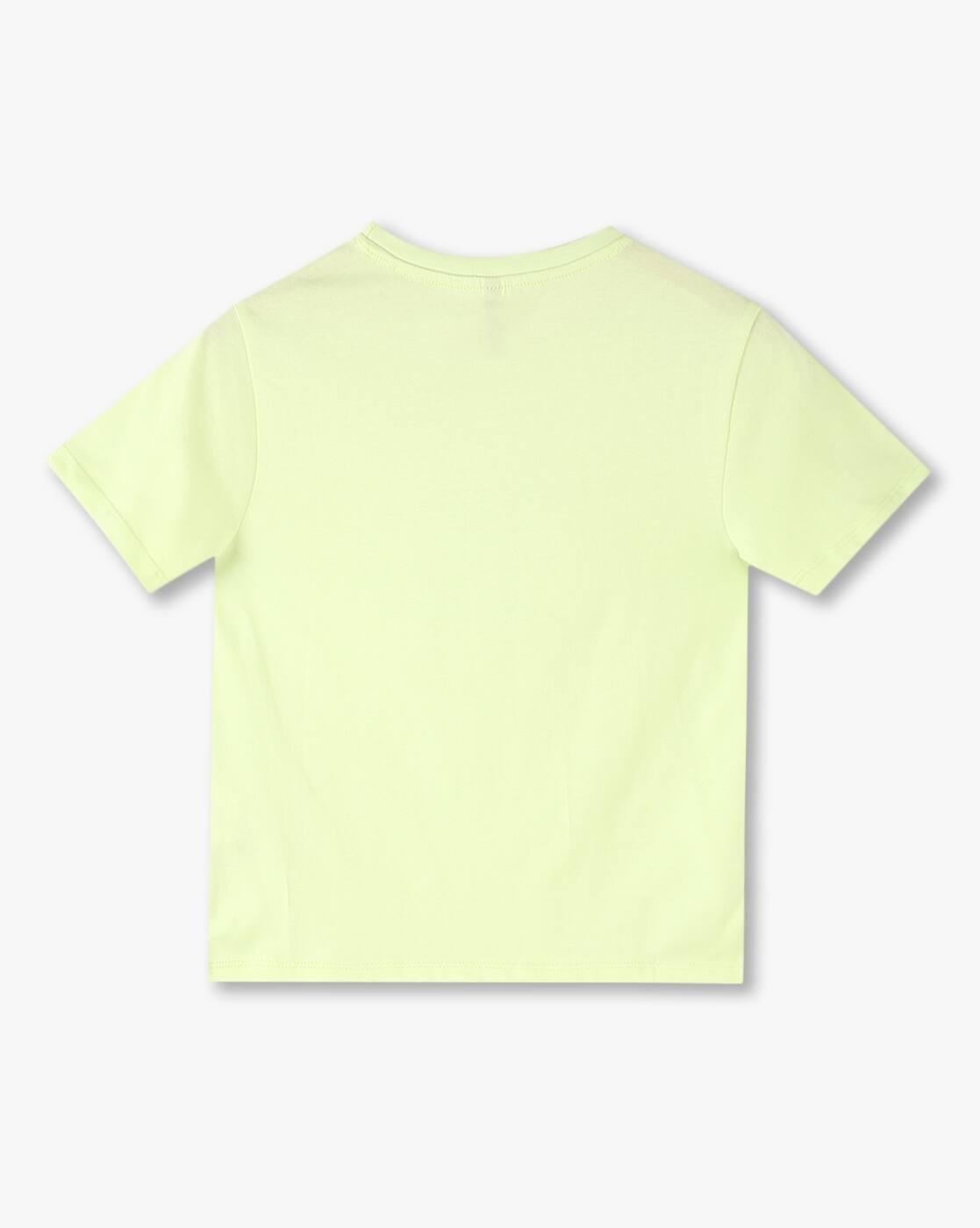 Girls Puff Glitter Palm Print Regular Fit Round-Neck T-Shirt
