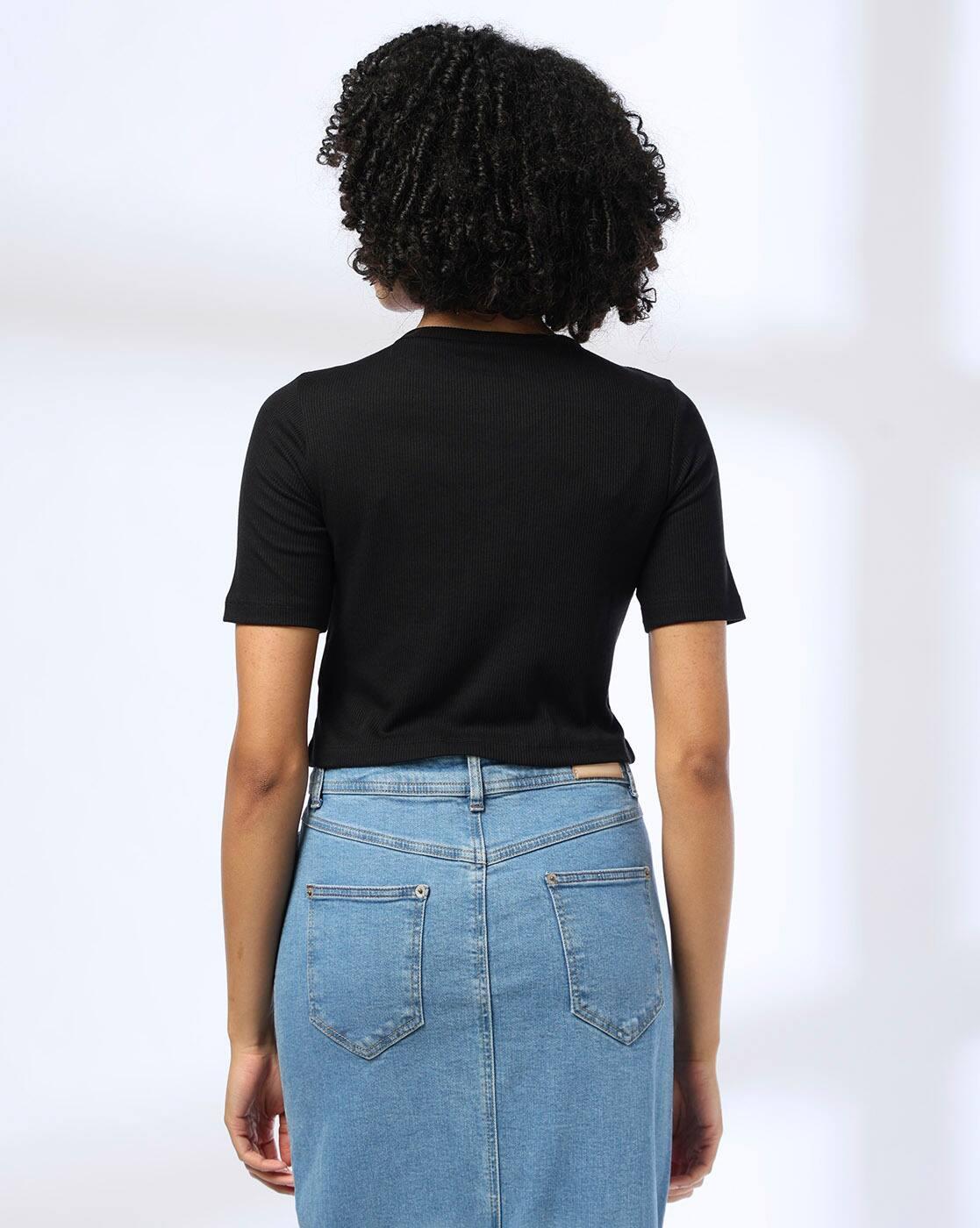FRONT BUTTON TOP, BLACK, XL