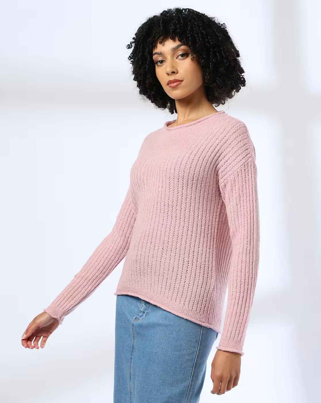 Boat Neck Sweater, PINK, L