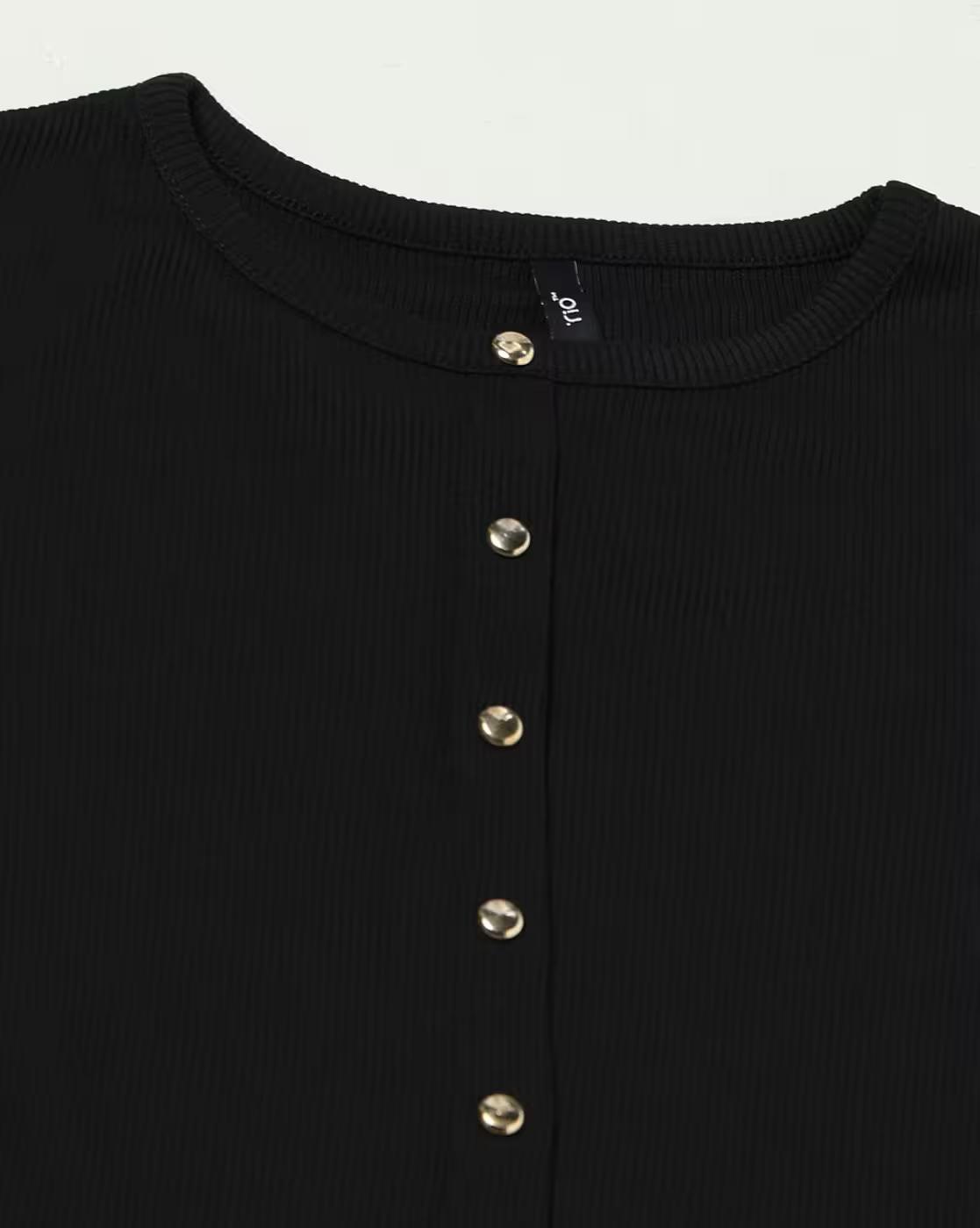 FRONT BUTTON TOP, BLACK, XL