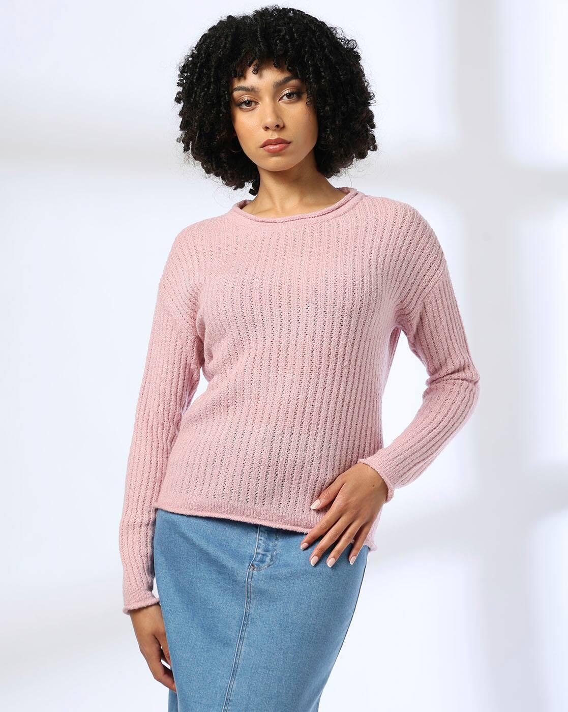 Boat Neck Sweater, PINK, L
