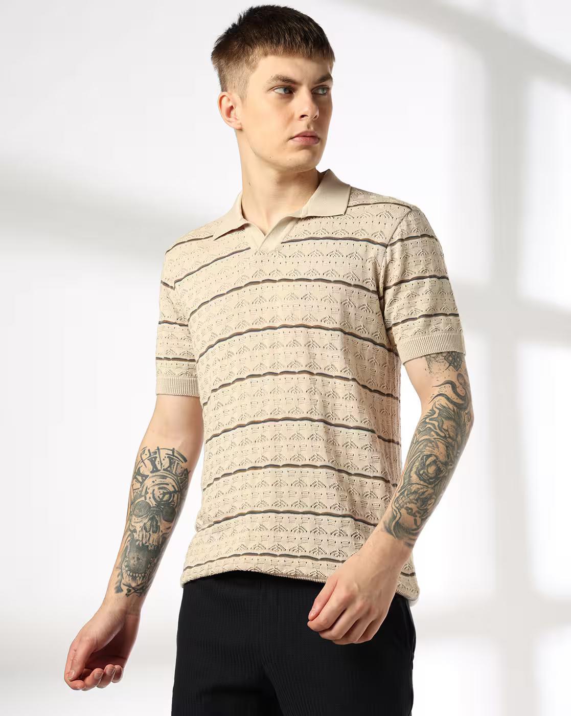 STR WAVY STRIPE JOHNNY CLR FL, BEIGE, XL