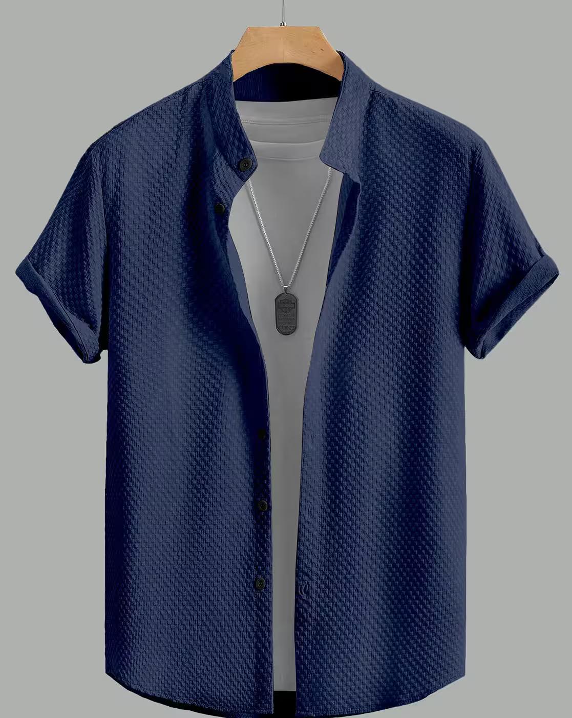 Men Regular Fit Shirt with Mandarin Collar