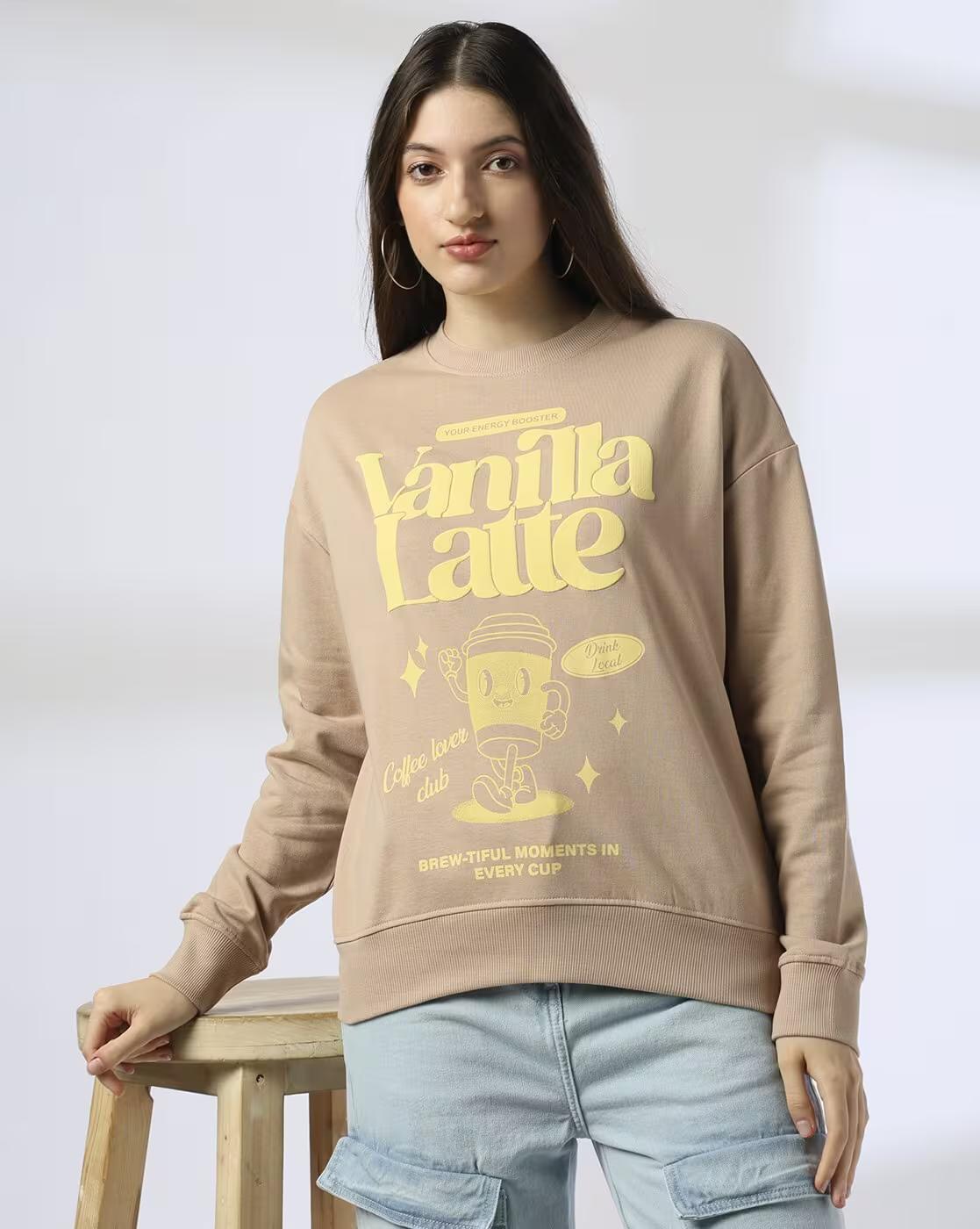 Women Vanilla Latter Print Regular Fit Sweatshirt
