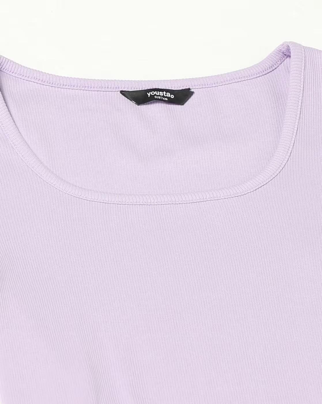 Women Ribbed Regular Fit Scoop-Neck T-Shirt