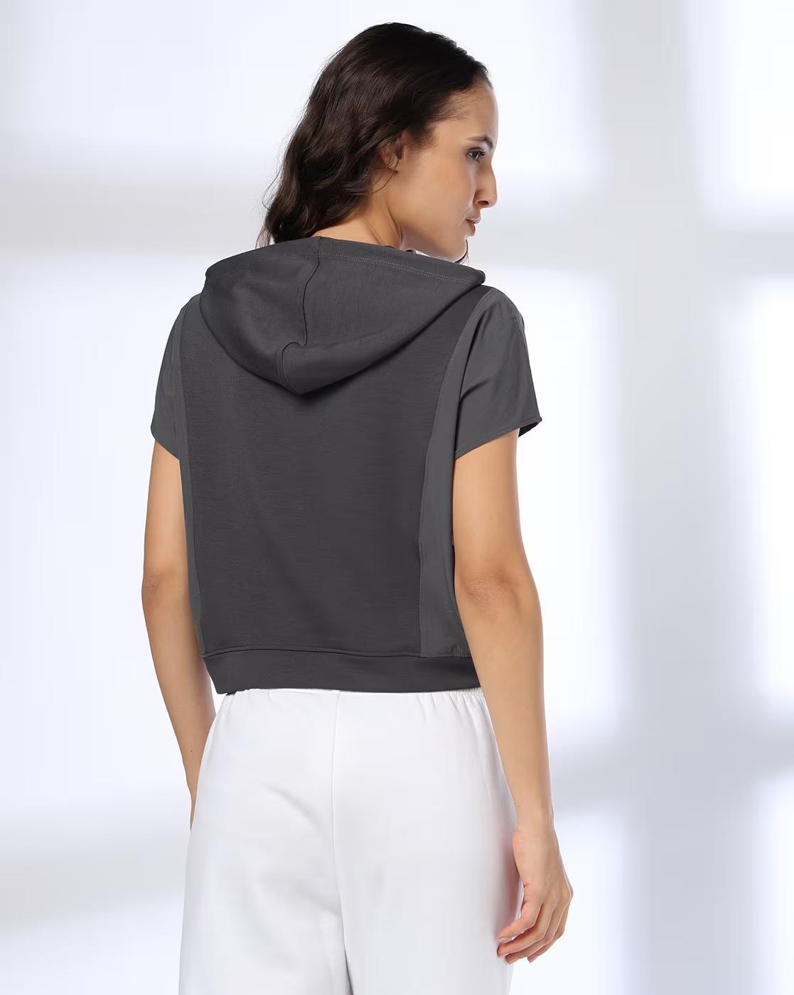 HOODIE TOP, CHARCOAL, M