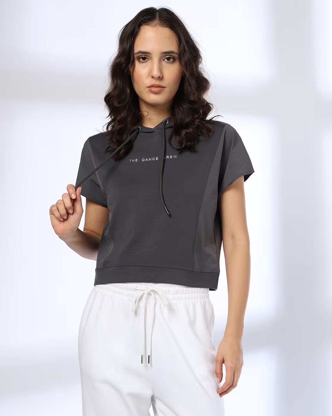 HOODIE TOP, CHARCOAL, M