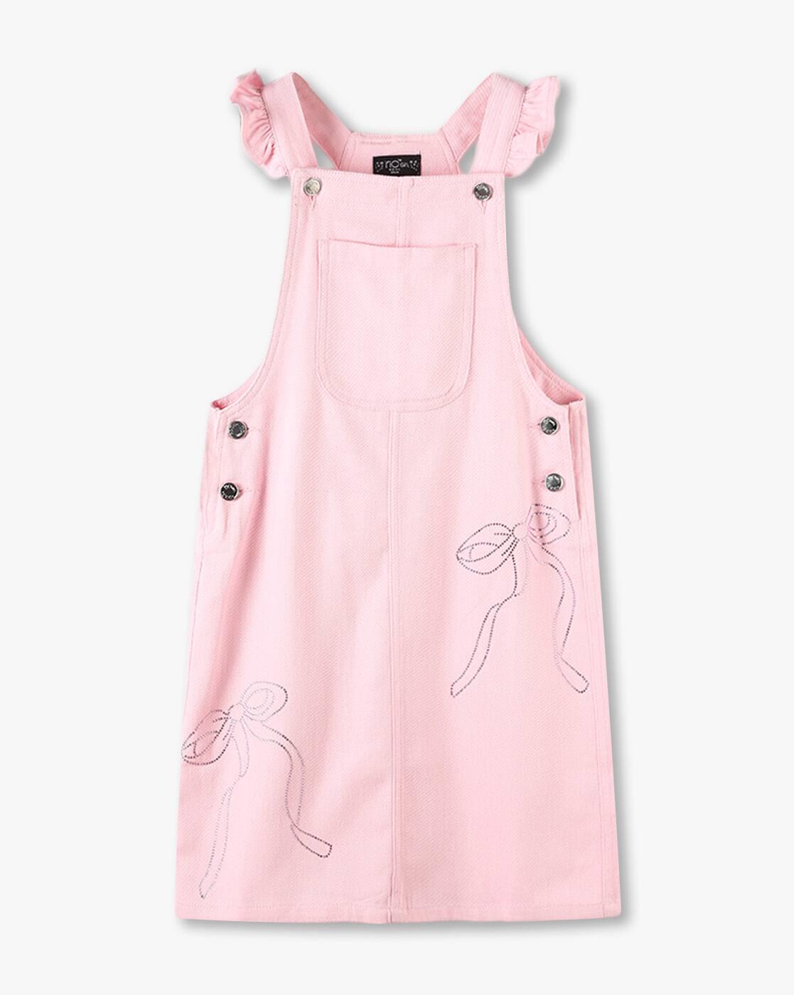 Girls Bow Print Regular Fit T-Shirt & Dungaree Set
