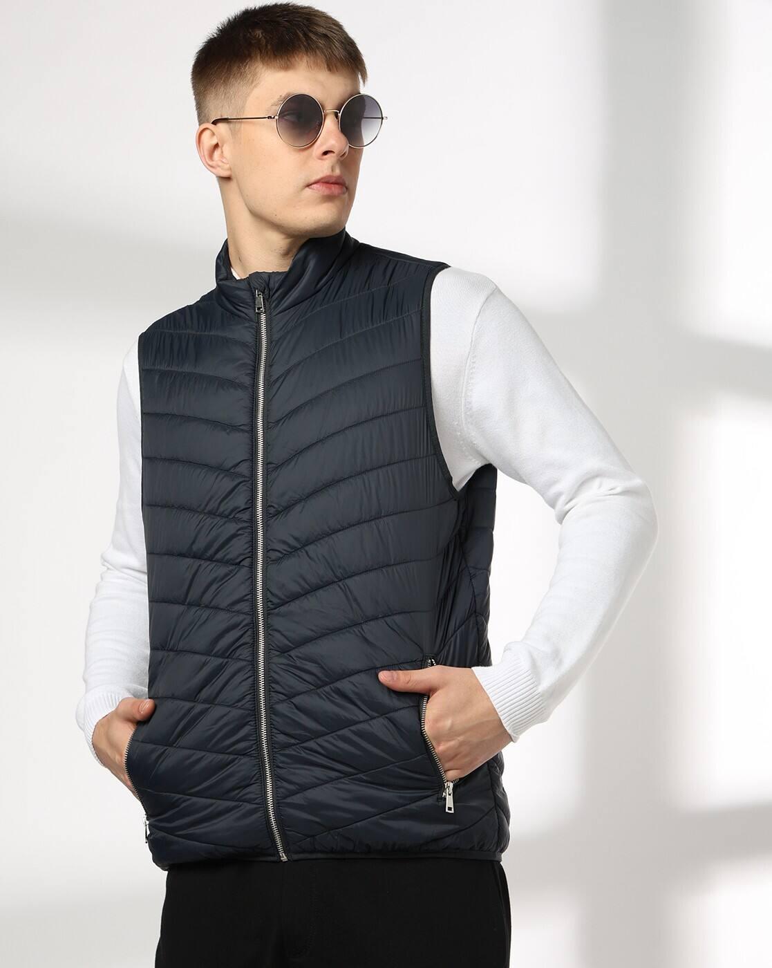 SLEEVELESS QUILTED PUFFER JACKE, NAVY, L
