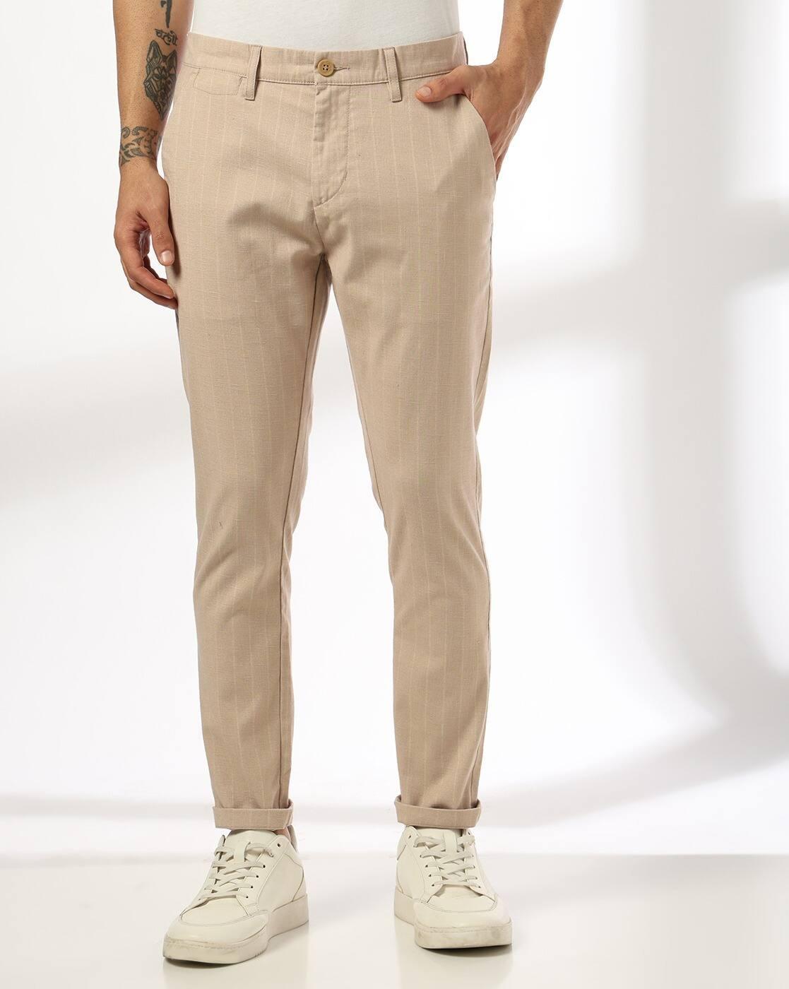 Men Striped Slim Fit Flat-Front Trousers