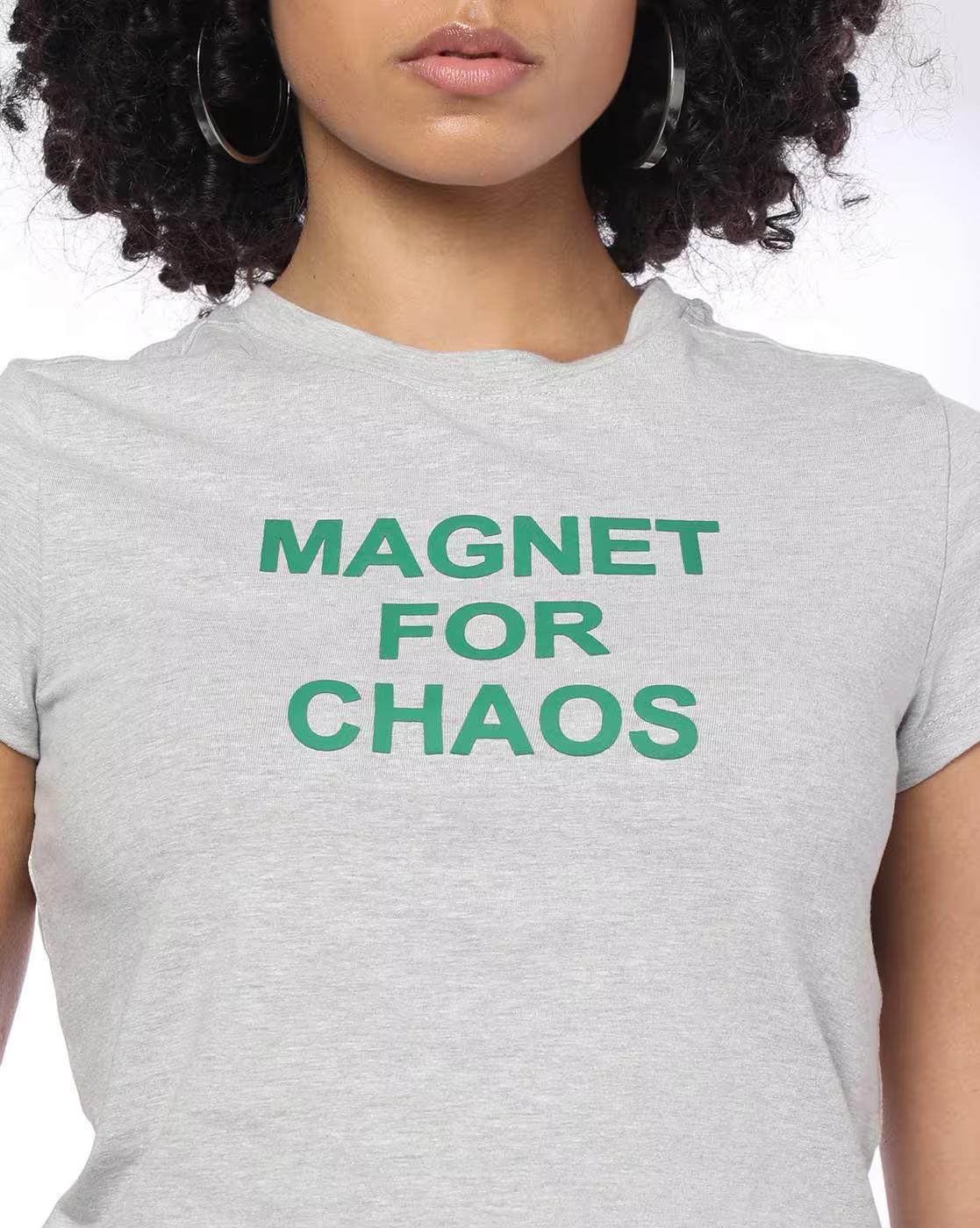 Women Typographic Print Regular Fit Round-Neck T-Shirt