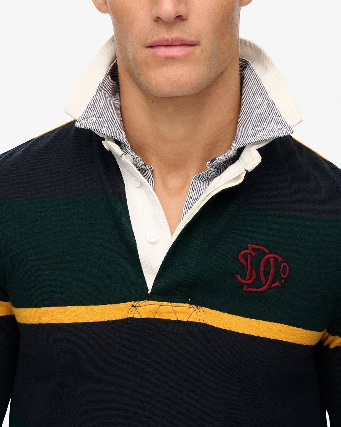 Men Vintage Athletic Striped Rugby Regular Fit Polo T-Shirt