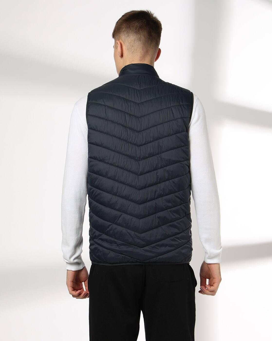 SLEEVELESS QUILTED PUFFER JACKE, NAVY, L