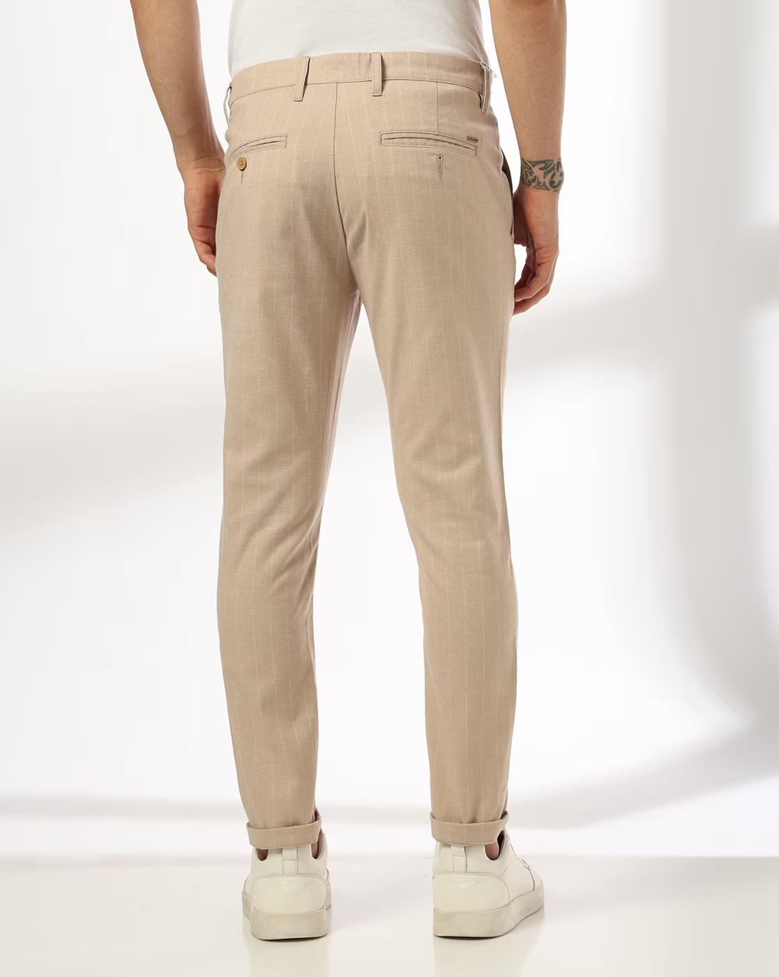 Men Striped Slim Fit Flat-Front Trousers