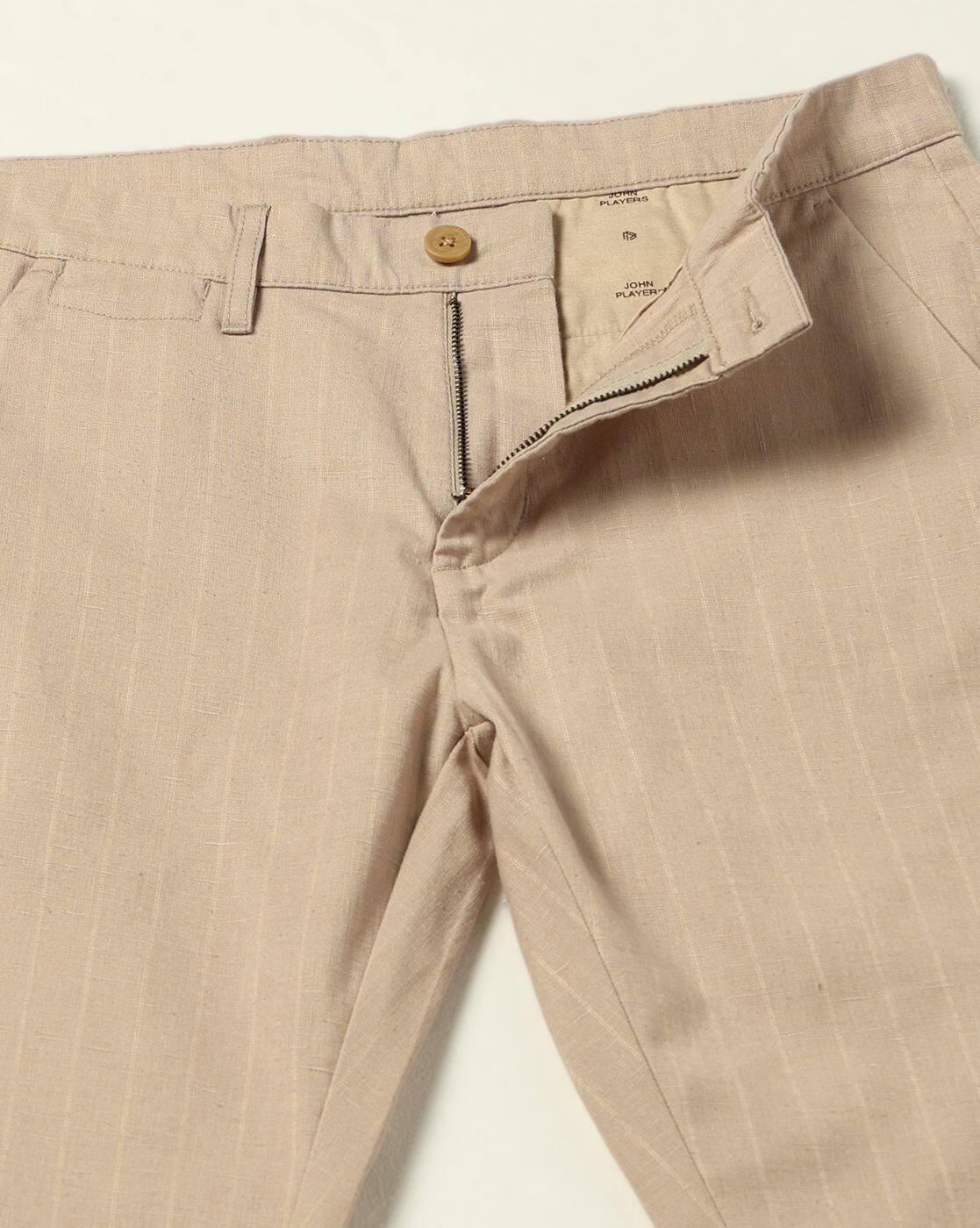 Men Striped Slim Fit Flat-Front Trousers