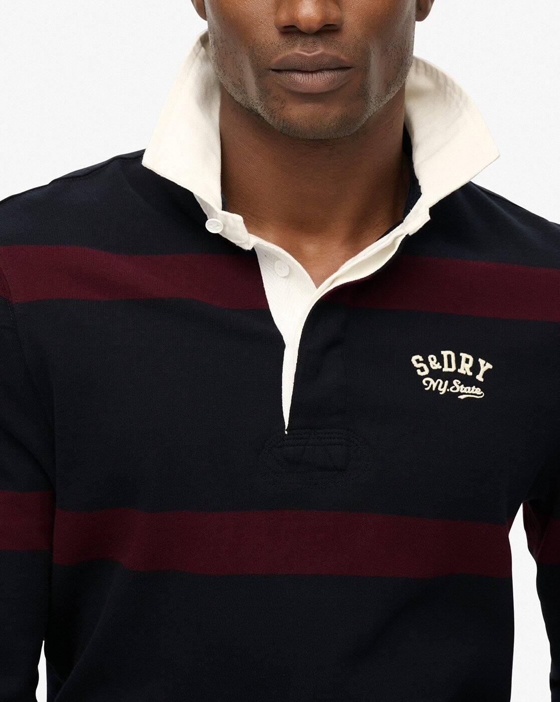 Men Vintage Athletic Striped Rugby Regular Fit Polo T-Shirt