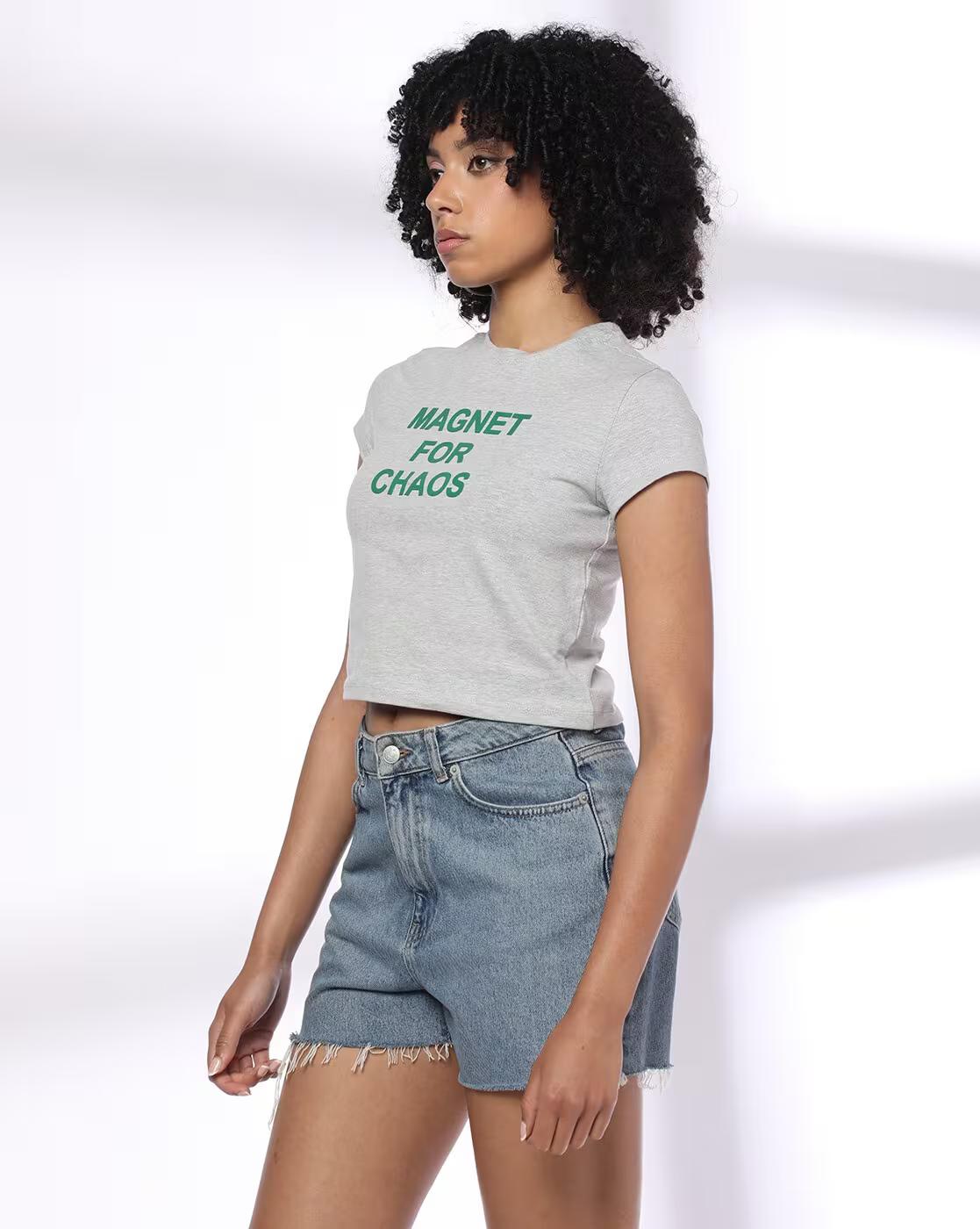 Women Typographic Print Regular Fit Round-Neck T-Shirt