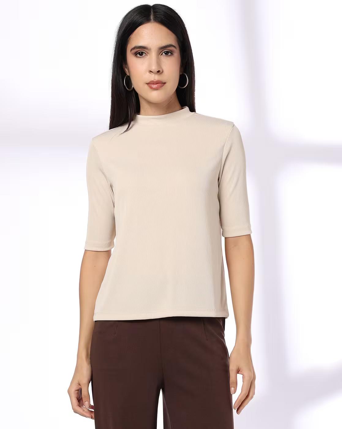 Women Relaxed Fit High-Neck Sweatshirt