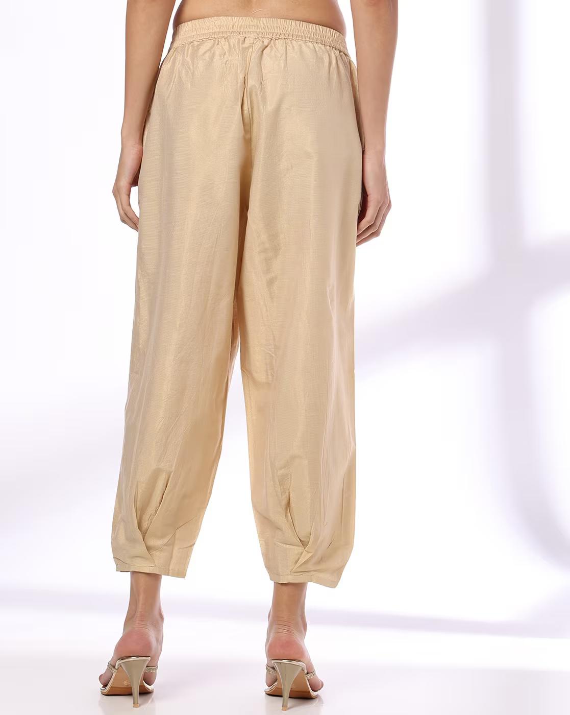 INVERTED BOX PLEAT AFGHAN SALWA, GOLD, L