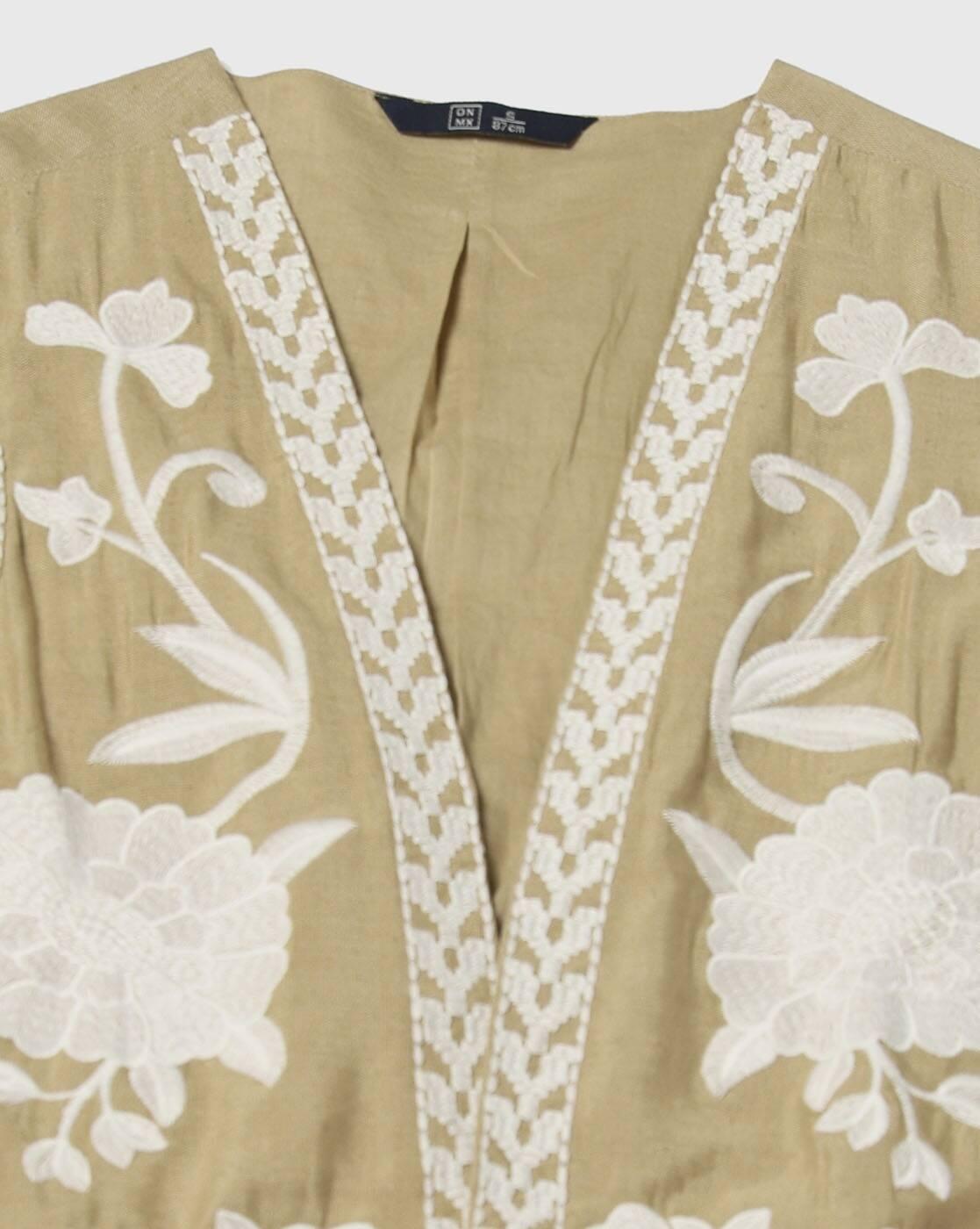 Floral Embroidered Waistcoat, KHAKI, M