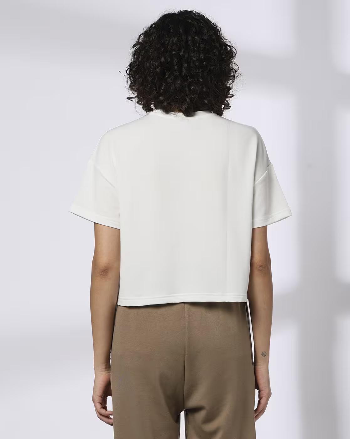 Women Brand Print Boxy Fit Crew-Neck T-Shirt