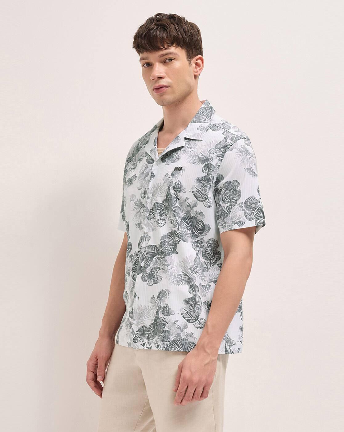 Men Floral Printed Relax Fit Ca, GREY, S