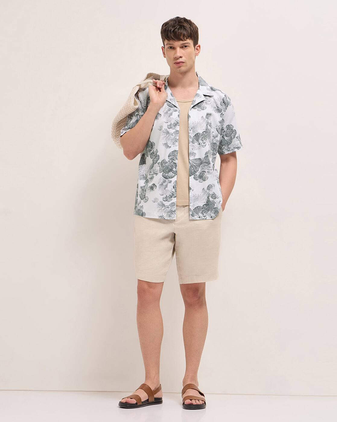 Men Floral Printed Relax Fit Ca, GREY, S