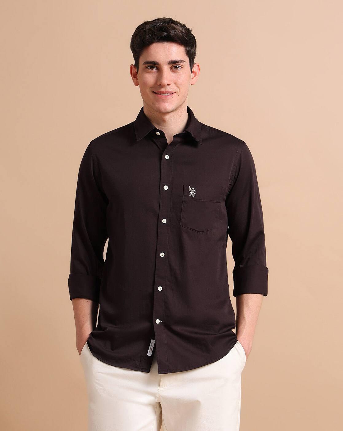 Spread-Collar Patch-Pocket Shirt
