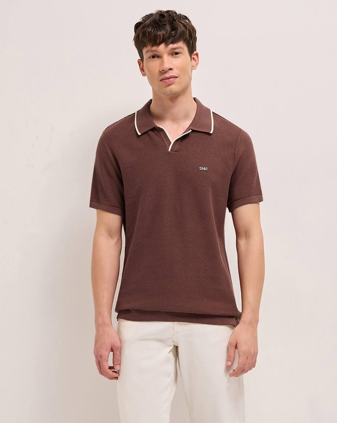 Men Self-design Regular Fit Polo T-shirt