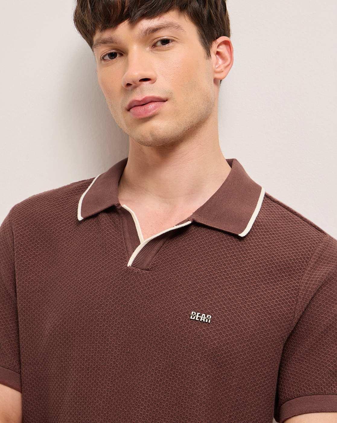 Men Self-design Regular Fit Polo T-shirt