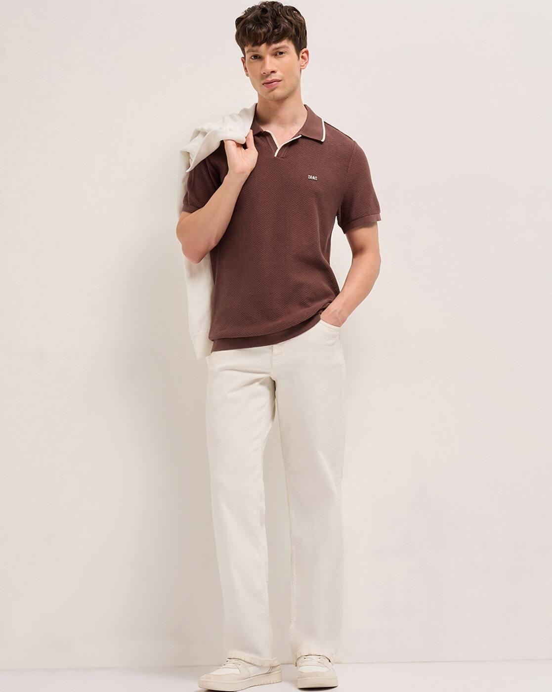 Men Self-design Regular Fit Polo T-shirt