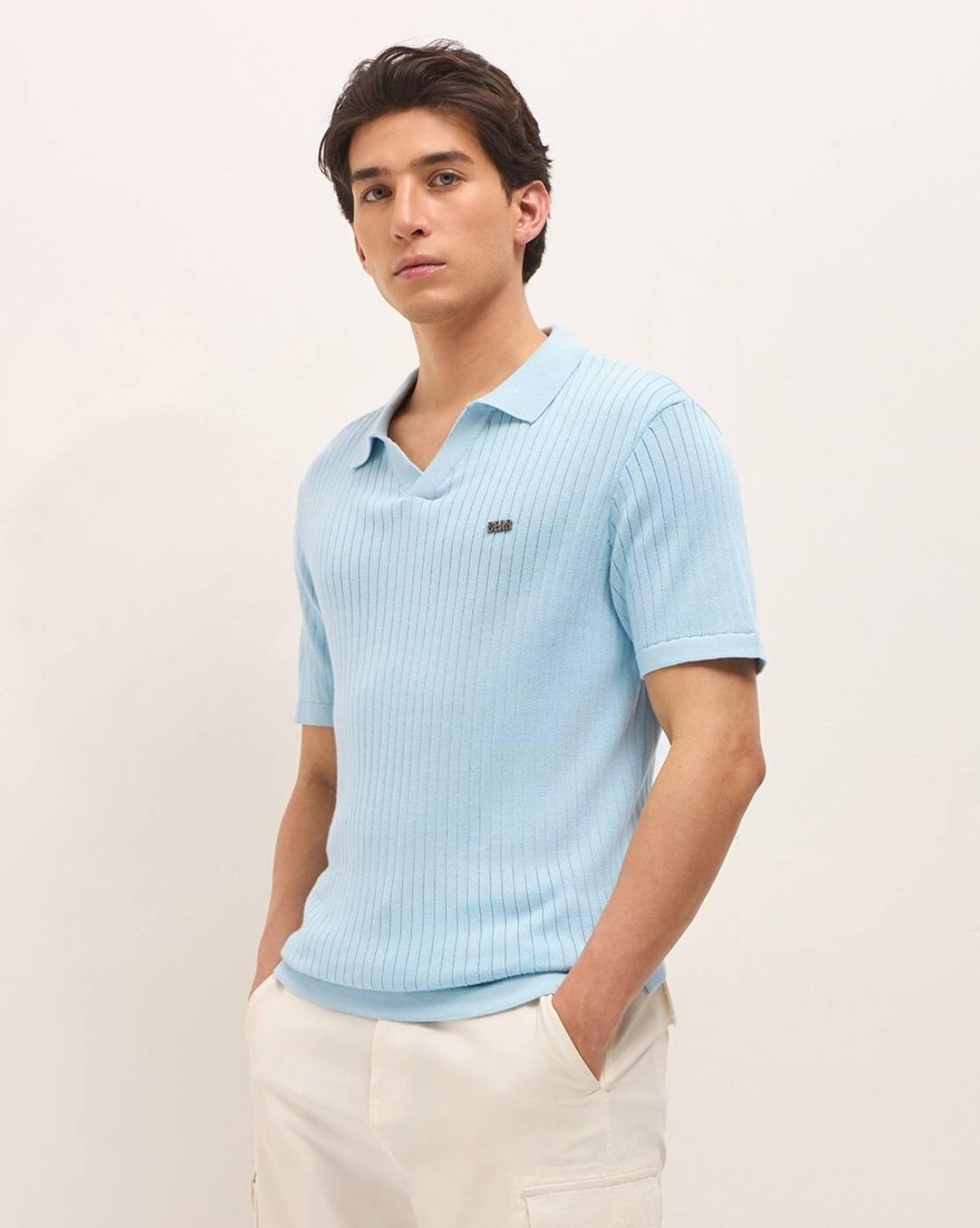 Men Self-design Regular Fit Polo T-shirt