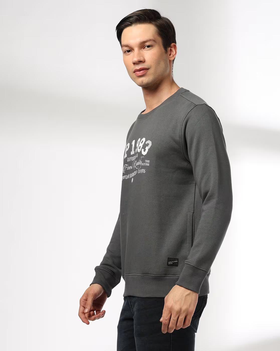Men Brand Print Slim Fit Crew-Neck Sweatshirt