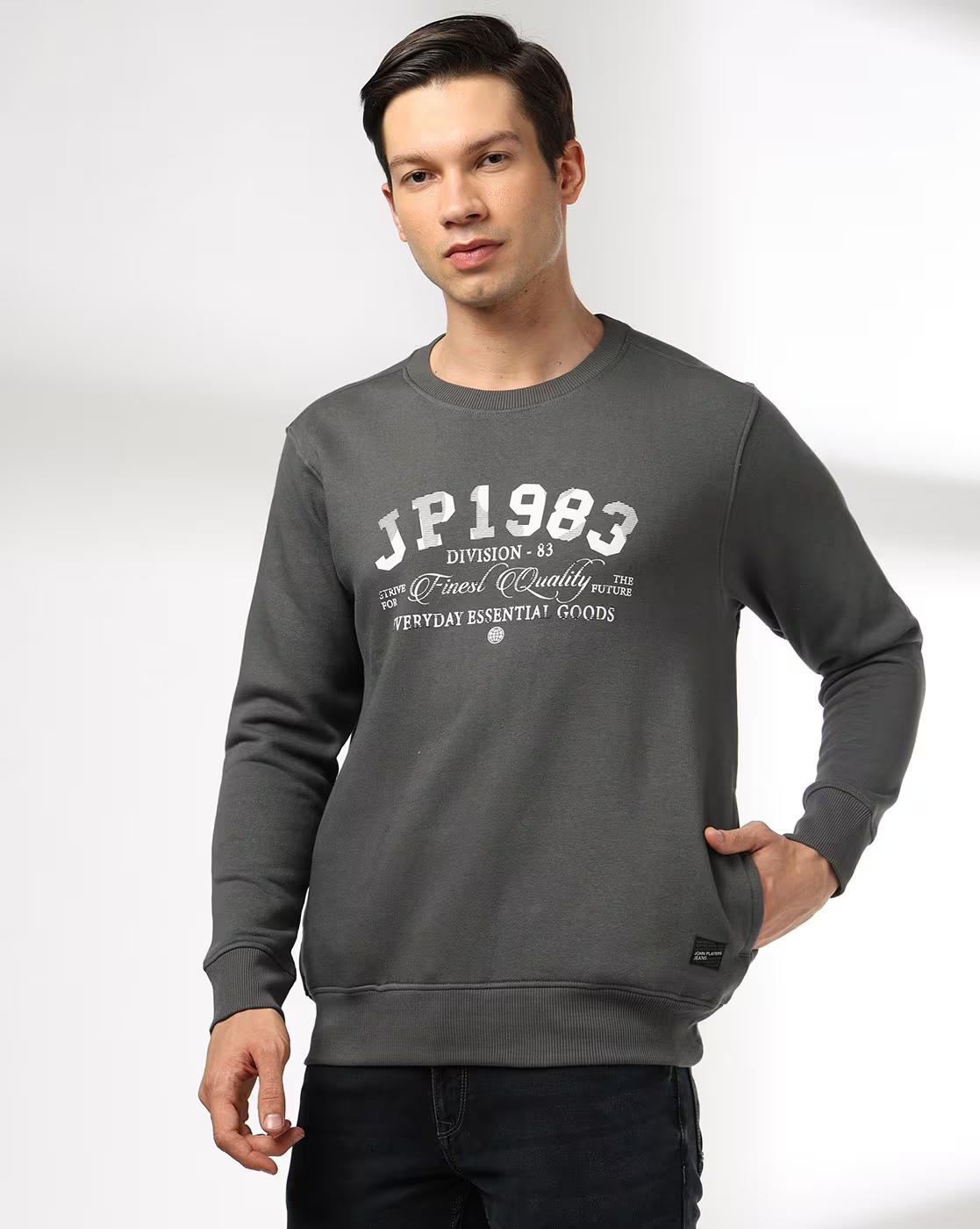 Men Brand Print Slim Fit Crew-Neck Sweatshirt