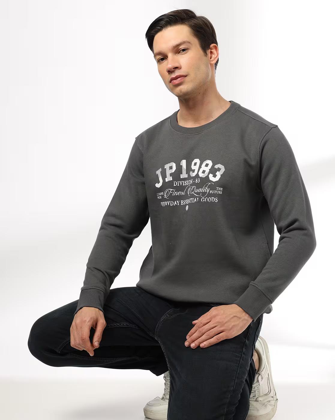 Men Brand Print Slim Fit Crew-Neck Sweatshirt