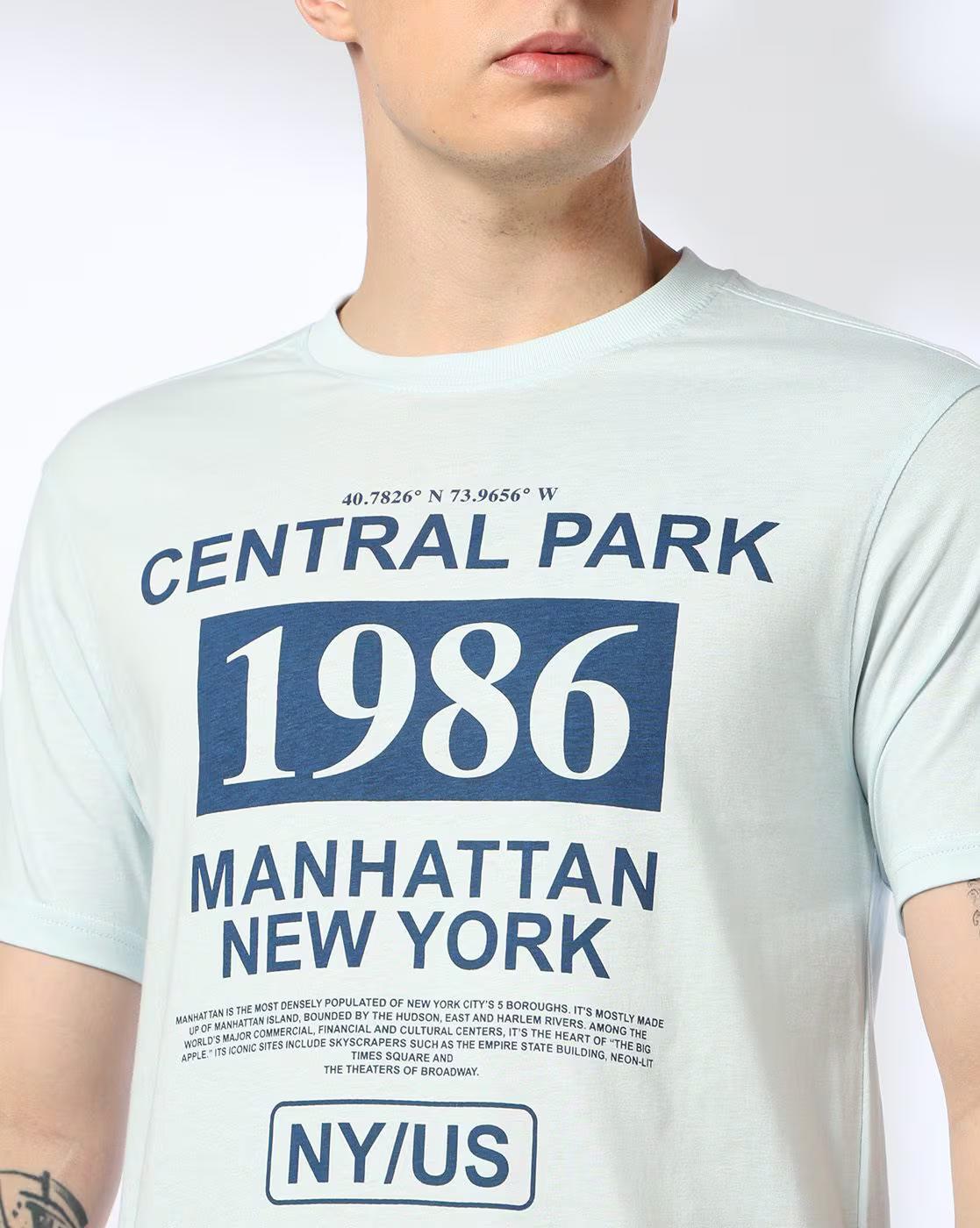Men Typographic Print Regular Fit Crew-Neck T-Shirt