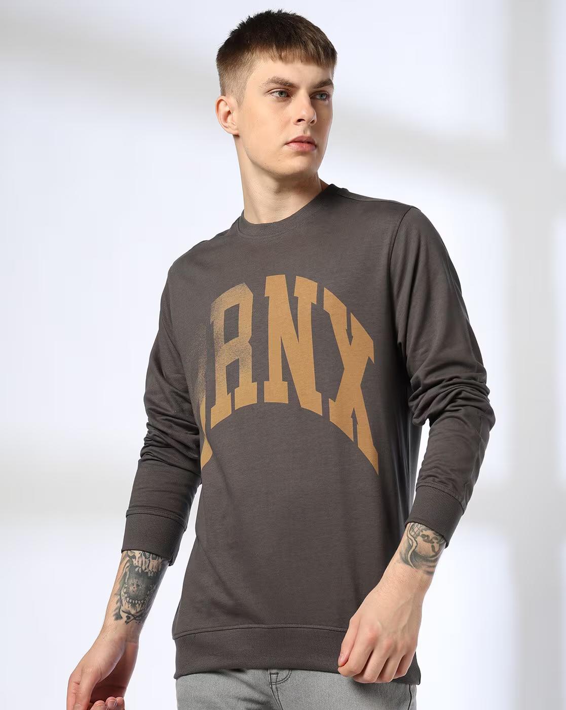 Men Typographic Print Regular Fit Crew-Neck Sweatshirt