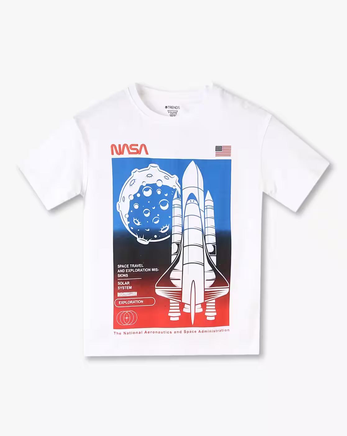 Boys Nasa Print Relaxed Fit Crew-Neck T-Shirt