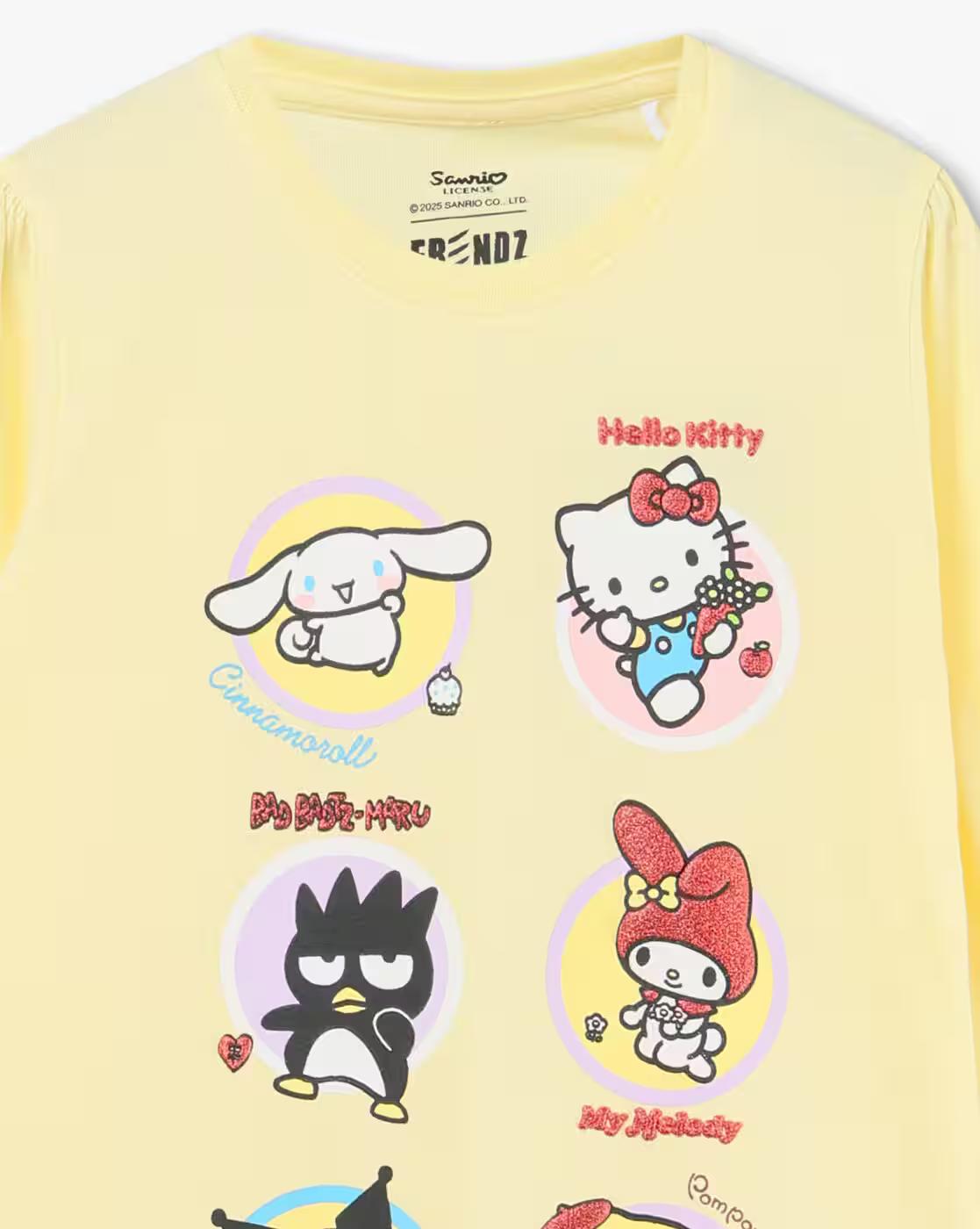 Girls Hello Kitty & Friends Print Slim Fit Crew-Neck T-Shirt