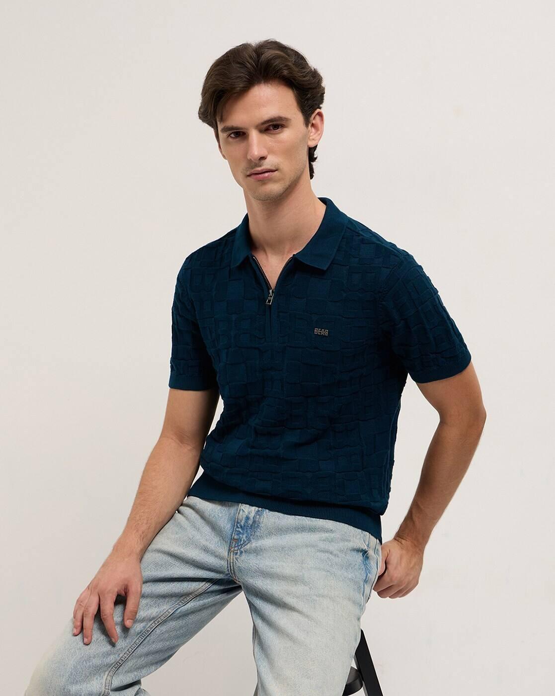 Cotton Slim Fit Polo-Neck T-shirt