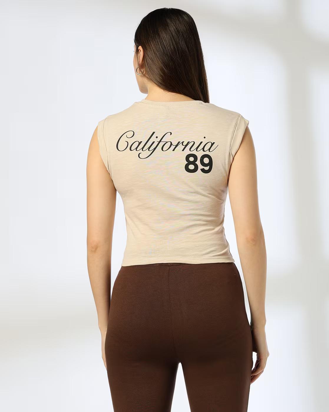 ROLLUP SLEEVES GRAPHIC TOP, BEIGE, S