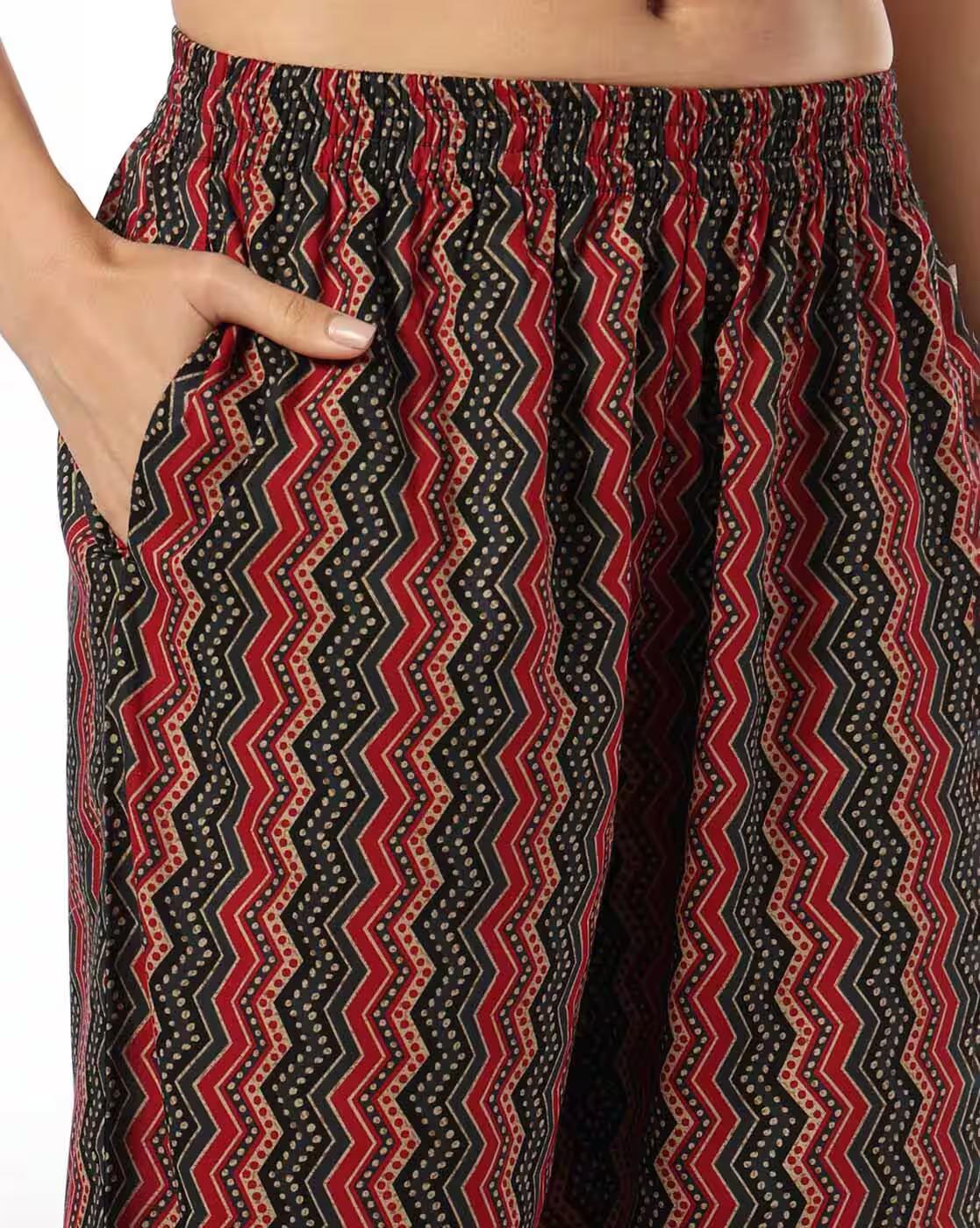 HEXAGONAL AJRAK V NECK SET, DARK GREY, M