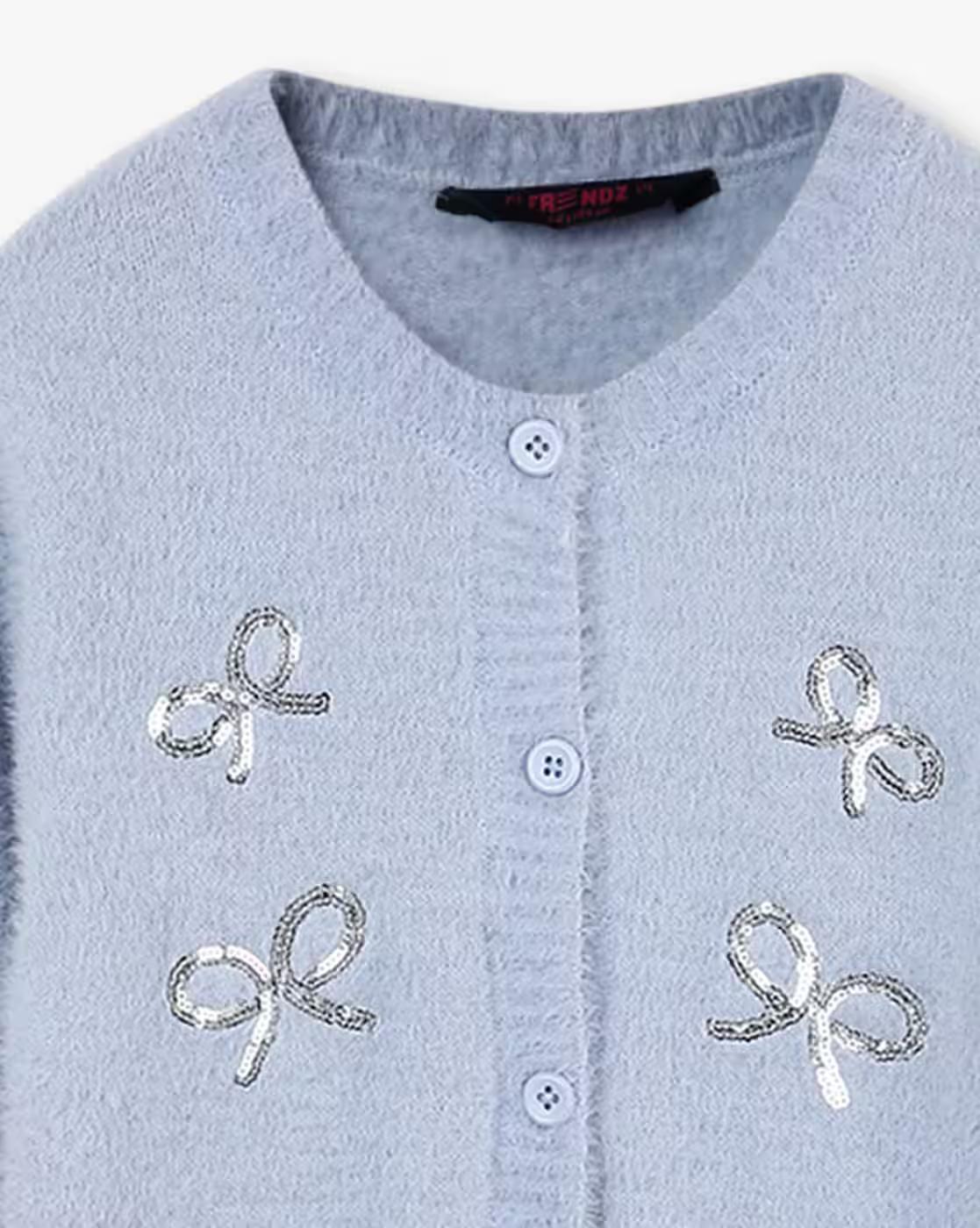 Girls Sequin Bow Round-Neck Cardigan