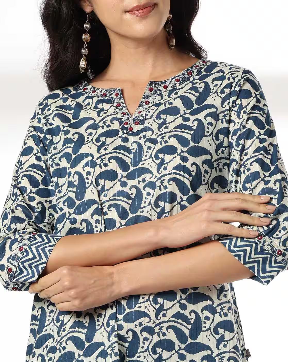 PAISLEY JAAL ZIGZAG BTH NECK, INDIGO, L