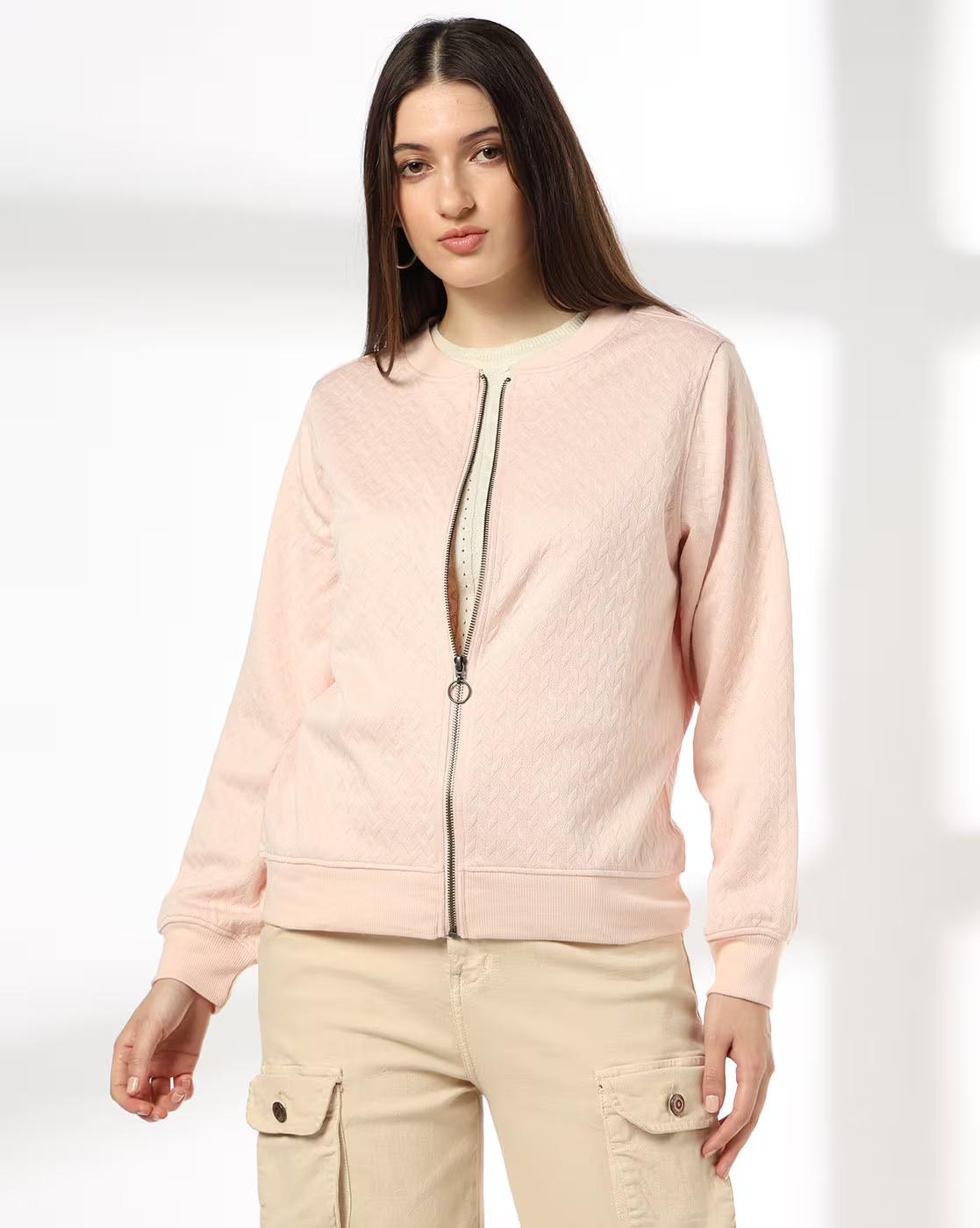 Textured Knit Jacket, PEACH, M