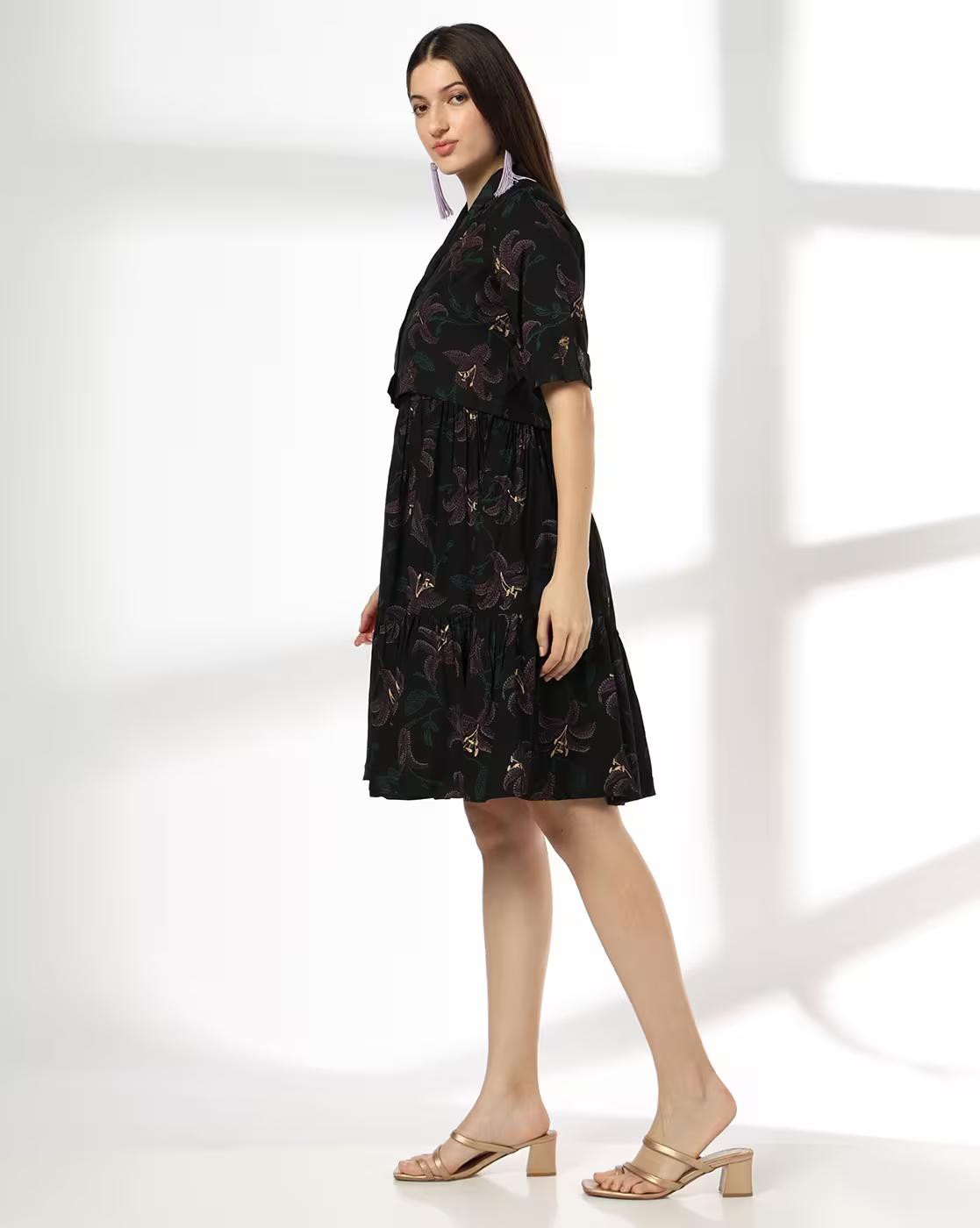 JACKET STRAPPY TIERED DRESS, BLACK, XXL