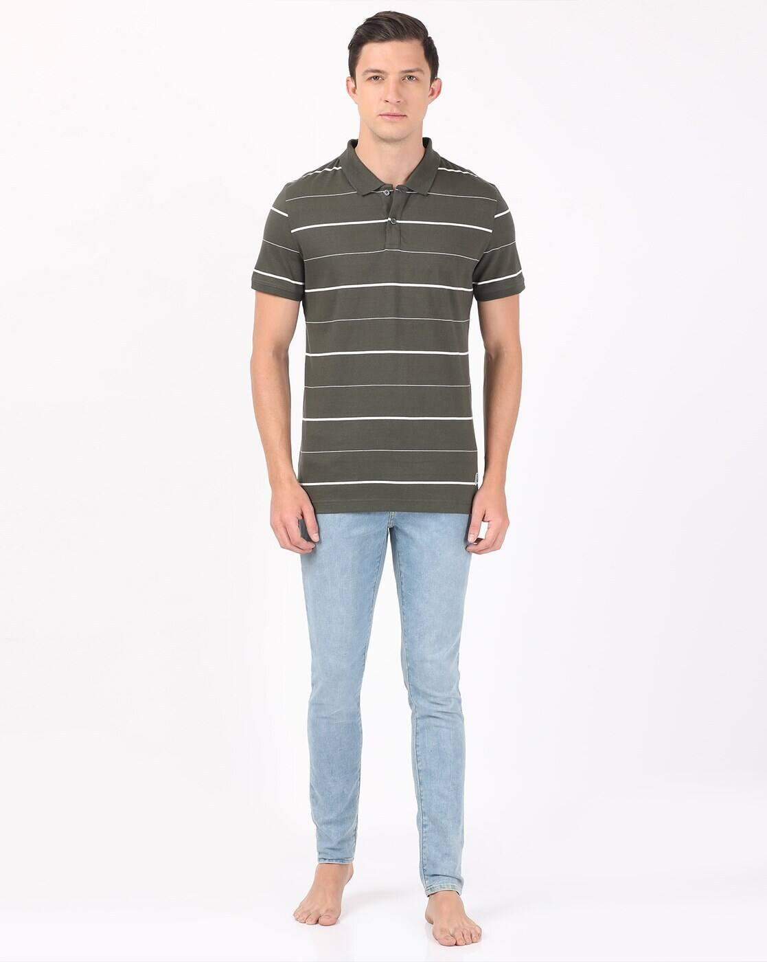 Super Combed Cotton Striped Half Sleeve Polo T-Shirt-UM15