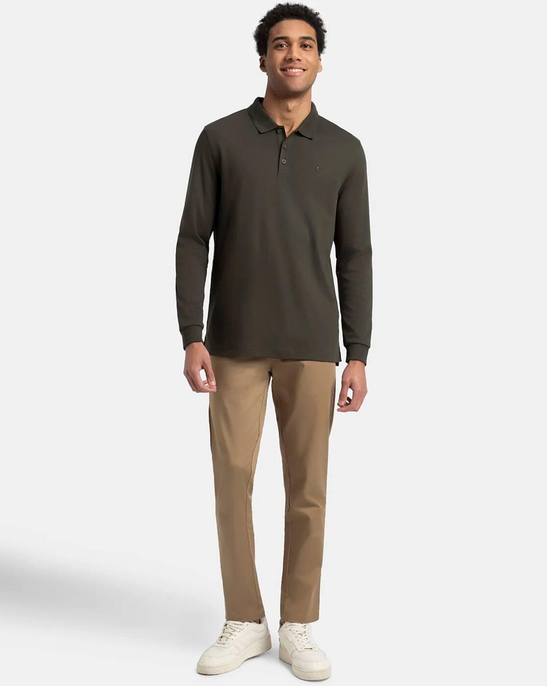 Super Combed Cotton Full Sleeve Polo T-Shirt with Ribbed Cuffs-3914